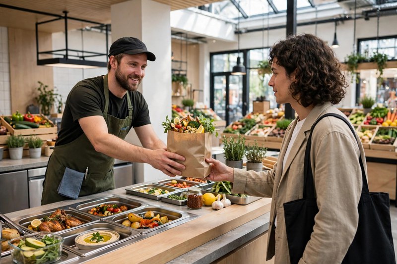 Hot takeout counter in a modern food market