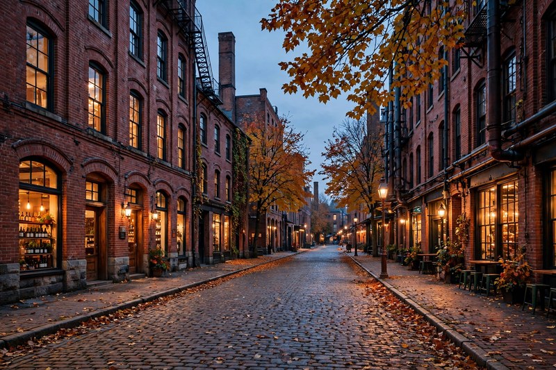 Cobblestone street in the historic Distillery District