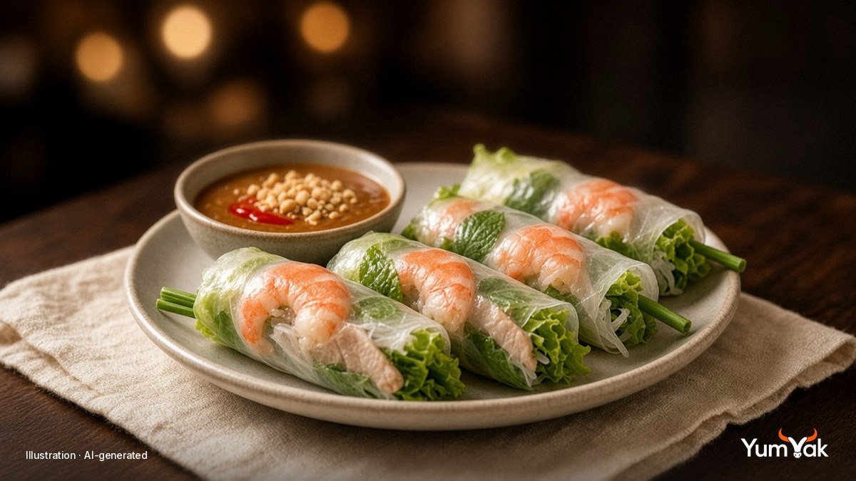 Gỏi Cuốn: Fresh Rice Paper Rolls with Shrimp, Pork and Peanut-Hoisin Dip